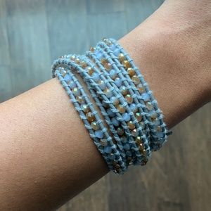 VICTORIA EMERSON Grey/Peach Wrap Leather Bracelet